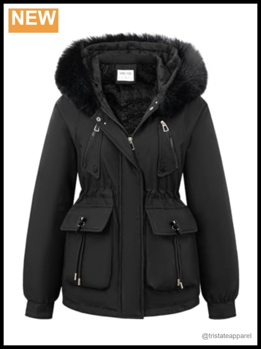 Womens Puffer Jacket Winter Coat Fleece Lined Parka Detachable Fur Hood